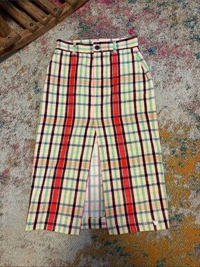 Zara Pink Plaid Skirt with Red, Black and Green Stripes